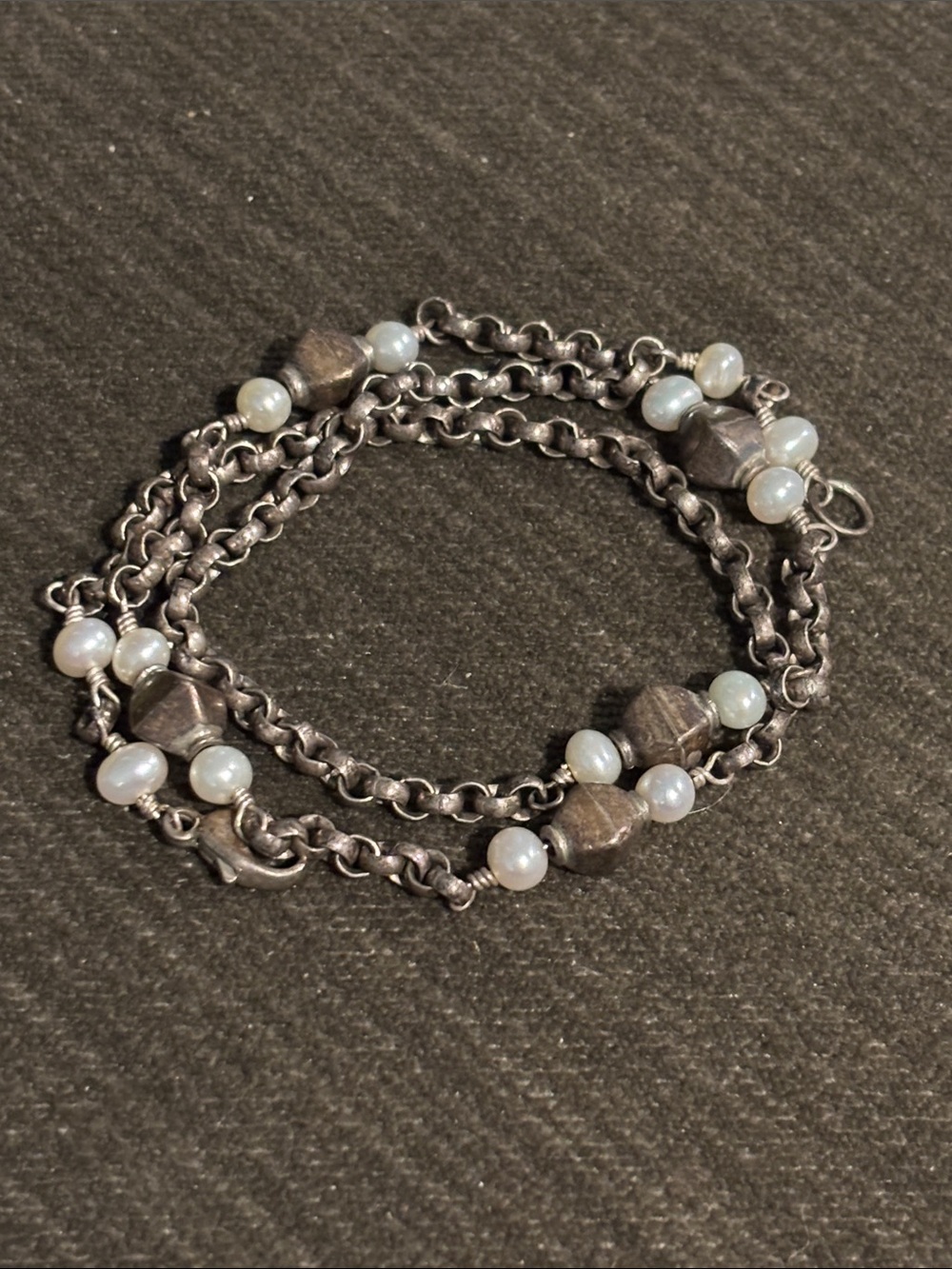 Minimalist Black Chain Necklace with White Pearl Beads